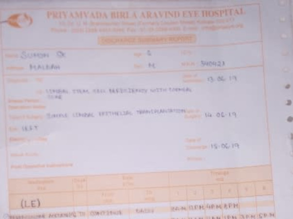 Support Suman Sk Recover From Chicken Pox And Limbal Stem Cell