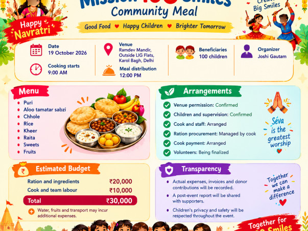 Help feed underprivileged kids this Navami — every meal matters!