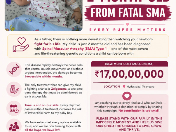Help save my 2-month-old from fatal SMA — every rupee matters