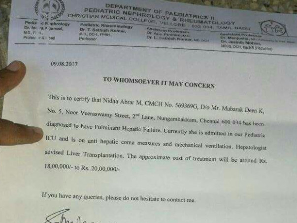 Help Nidha Abrar's Liver Transplant Treatment - Under Hepatic Coma