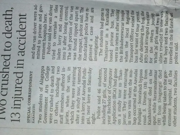 Help Students of Alagappa University Who Met With A Terrible Accident
