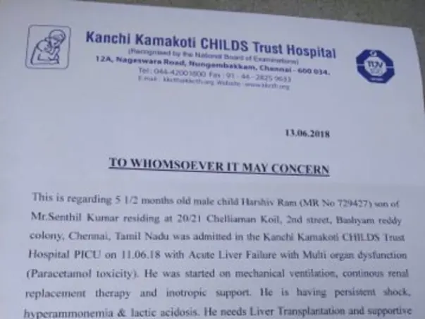 Help Harshiv Ram for his liver transplant