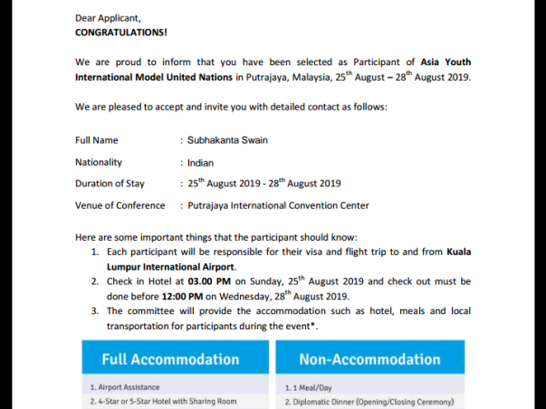 Providing fund for participating in AYIMUN representing India