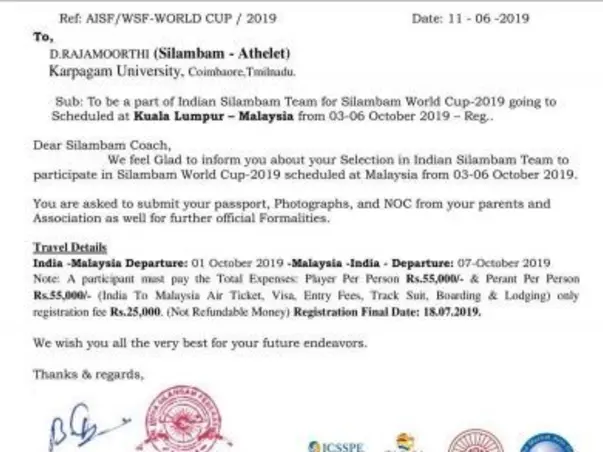 Rajamoorthi for Tamil Traditional sports world cup - Silambam