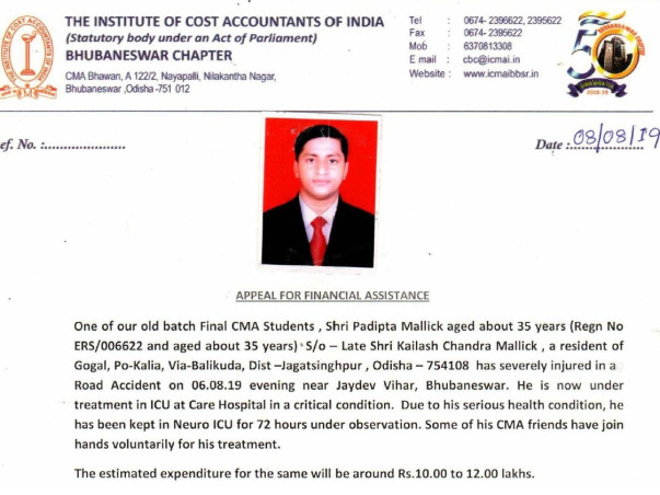DONATE FOR PADIPTA MALLICK CMA FINAL YEAR STUDENT, BHUBANESWAR