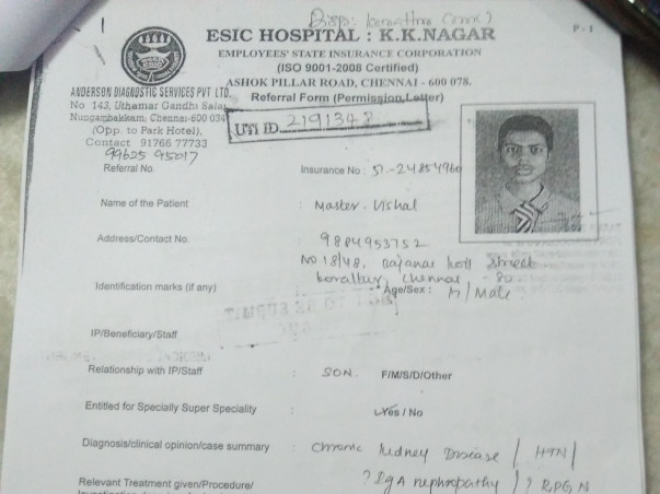 Help For Vishal Recover From Chronic Kidney Disease
