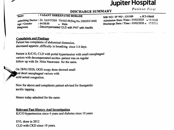 Support Vasant Shripathi Bobade Recover From Liver Cirrhosis