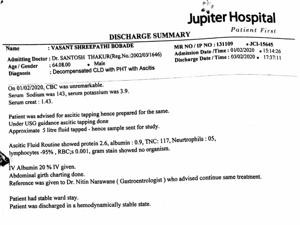 Support Vasant Shripathi Bobade Recover From Liver Cirrhosis