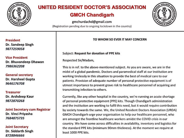 PPE for Resident Doctors of GMCH Chandigarh