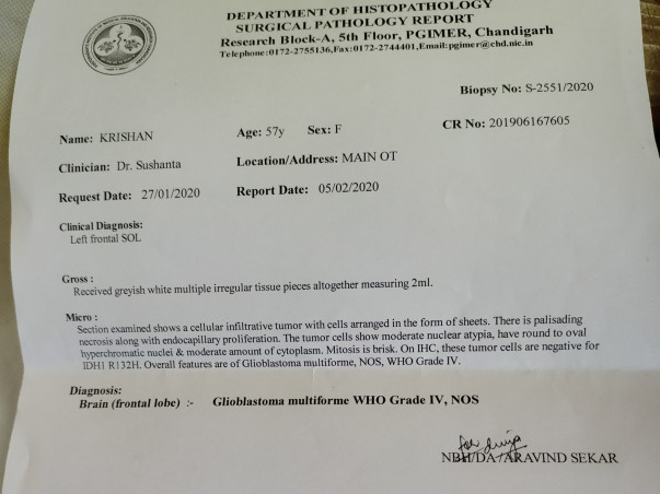 Support KRISHAN  fight/recover from Giant cell glioblastoma grade iv (brain tumor)