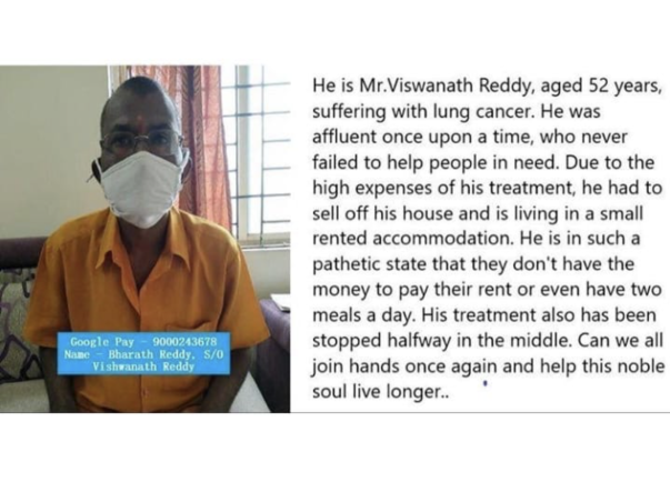 Vishwanatha Reddy needs your help fight  cancer