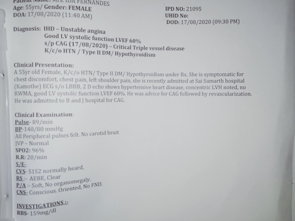 Please kindly donate for my mother Ida Fernandes for Bypass surgery
