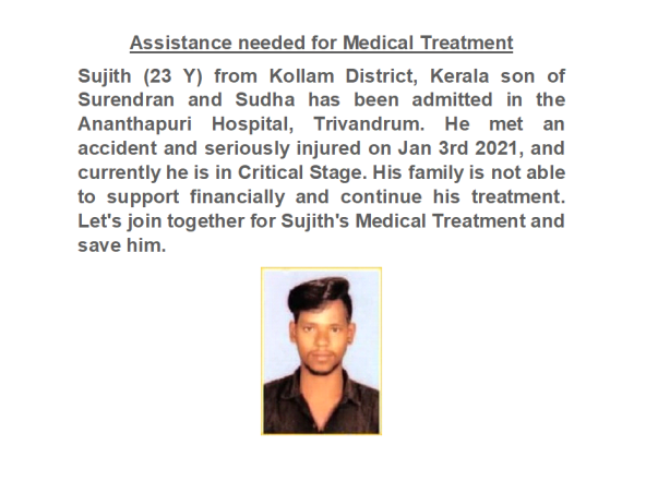 Support Sujith Recovery From Head Injury And Neurological Shock