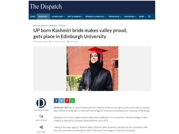 Support Darakshan's journey from Kashmir to University of Edinburgh UK