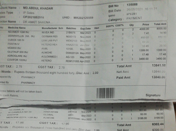 Help Abdul Khader To Fight Against Covid With Lung Infection