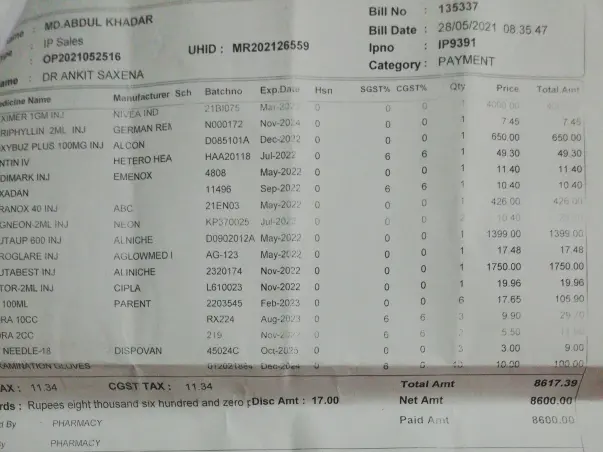 Help Abdul Khader To Fight Against Covid With Lung Infection