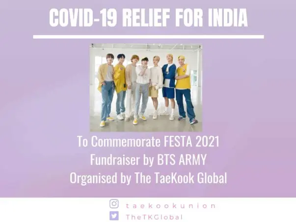 COVID-19 RELIEF FOR INDIA by BTS ARMY To Commemorate FESTA 2021