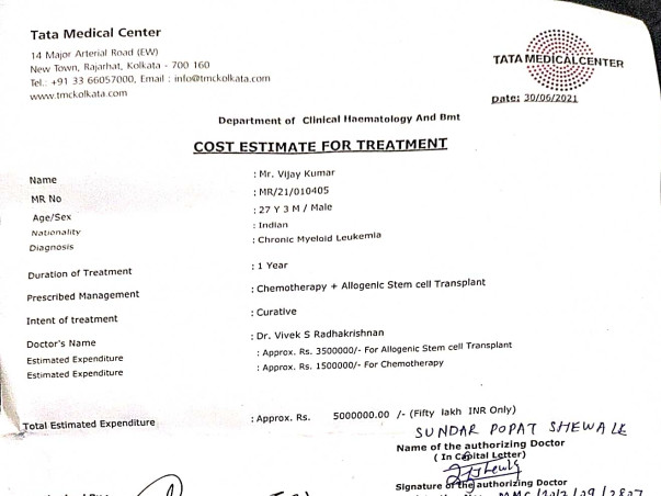 Support Vijay Kumar Recover From Blood Cancer