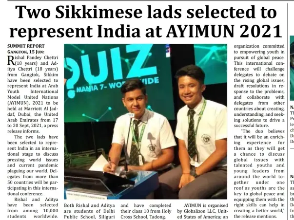 Help Rishal and Aditya Represent India at AYIMUN, Dubai