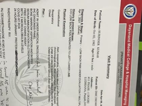 Support Surinder Kumar to Recover From Multiple Myeloma