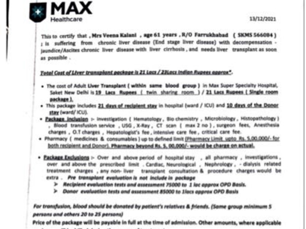 Help My Mother Raise Funds To Undergo An Urgent Liver Transplant