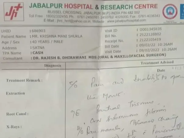 Help Krishnamani Shukla To Recover From Oral Submucous Fibrosis