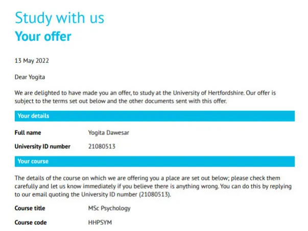 Support Yogita Dawesar To Reach University of Hertfordshire