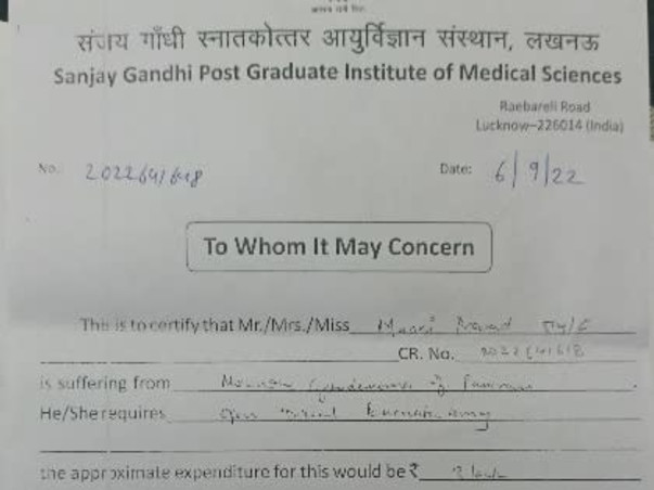 Help Munni Prasad Recover From PANCREATIC MUCINOUS CYSTADENOMA