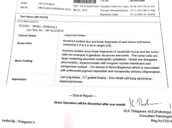 Please help my wife Kalyani fight Non small cell lung cancer