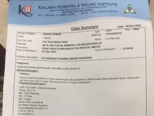 35 years old Ashok Kumar needs your help fight Brain Haemorrhage