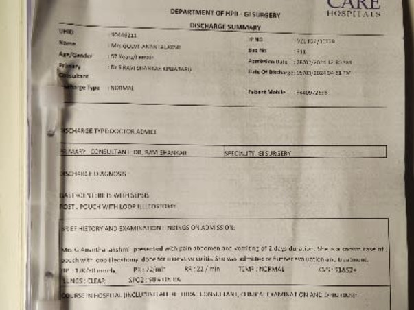 Support G Anatha Lakshmi To Recover From Intestinal Perforation