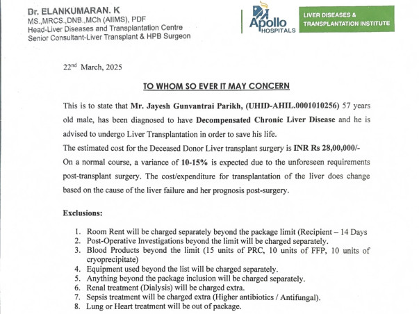 Help My Father, Jayesh Parikh, Get a Life-Saving Liver Transplant