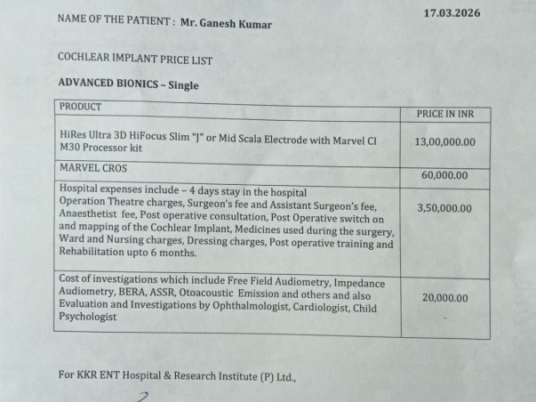 Help an NIT Trichy Student Hear Again Through Cochlear Implant Surgery