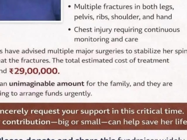 Support Gunalakshmi To Recover From Accident(Multiple Fractures/Polytrauma)