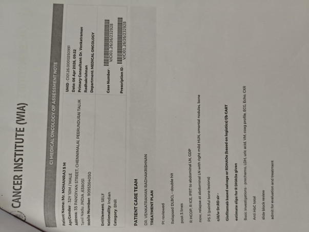 Support Mohanraj S M fight/recover from Non-Hodgkin's Lymphoma / NHL