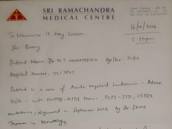 Help Dr. Venkatesulu beat AML & fund his bone marrow transplant