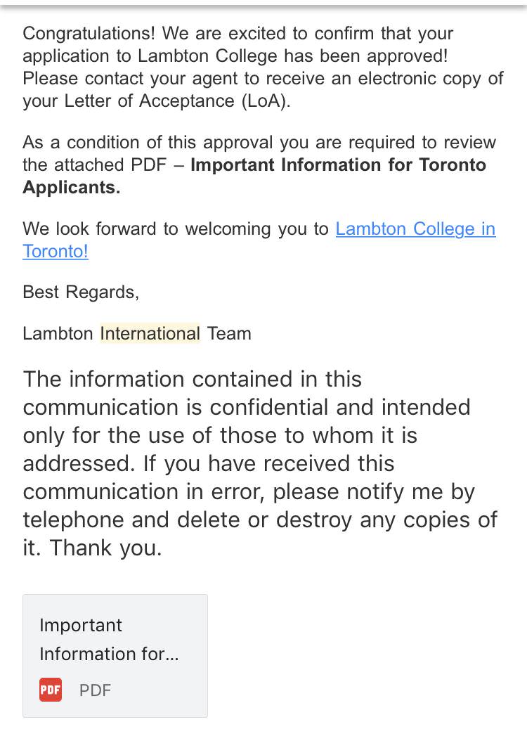 Confirmation - Approval of my Application