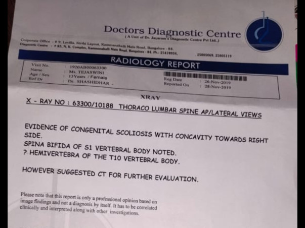 Help Tejashwini Undergo Spinal Cord Operation