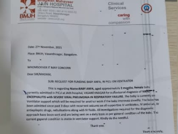 2 Months Old Anfa Khanam Needs Your Help To Recover From Lungs Infection, Pneumonia And Epilepsy
