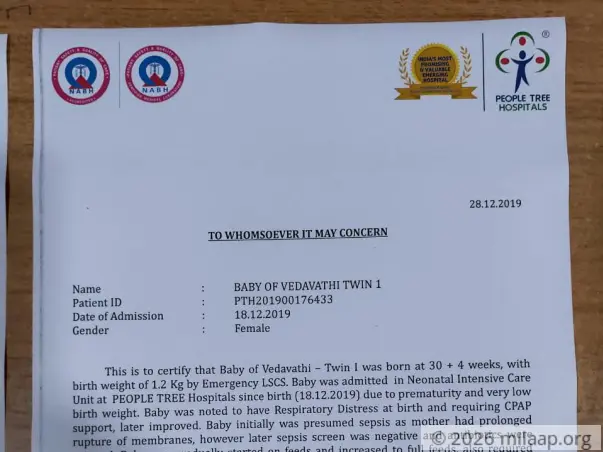Help Twins of Vedavathi Recover
