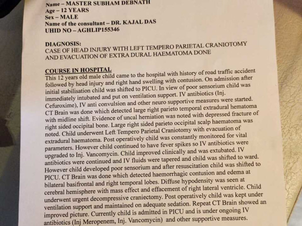 12 years old Subham Debnath needs your help fight Diffused axonal brain injury
