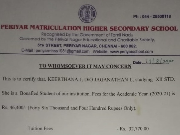 Support Keerthana To Continue Her Education