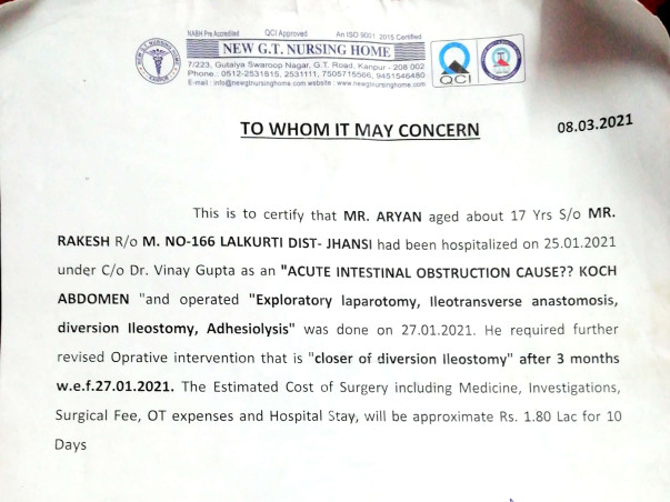 Help Aryan to fight Chronical Abdomen Disease