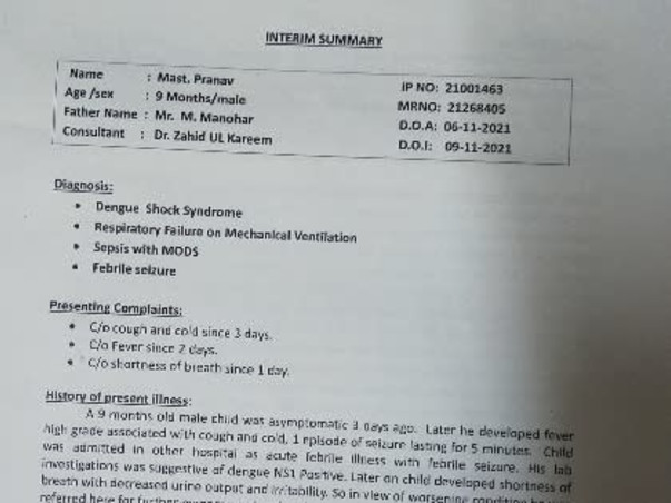 Support Pranav To Recover From Dengue Fever