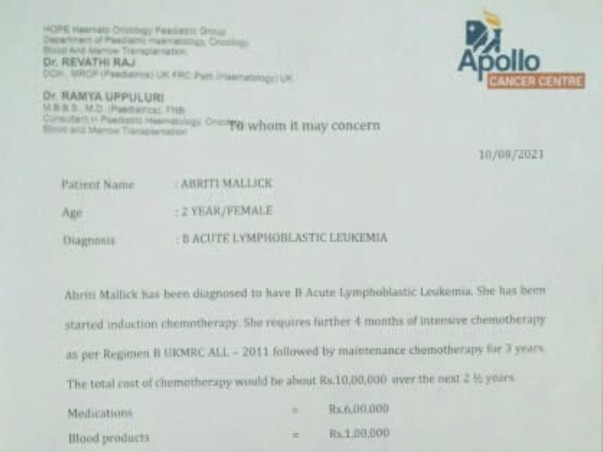 Support Abriti Mallick Recover From ALL B ( Blood cancer)