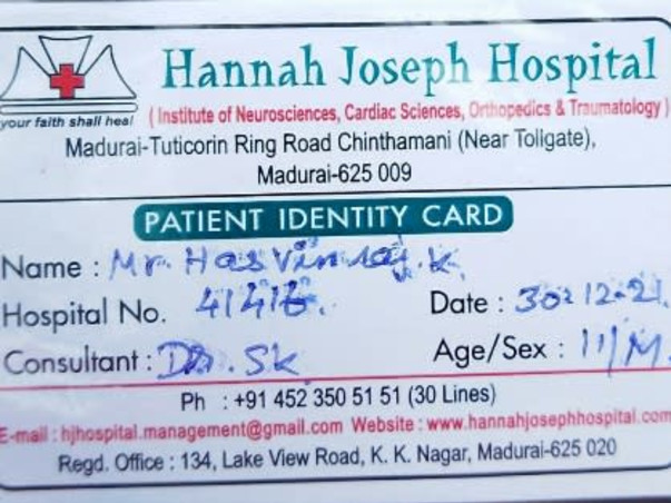 Support Haswin Raj To Recover From Ependymoma