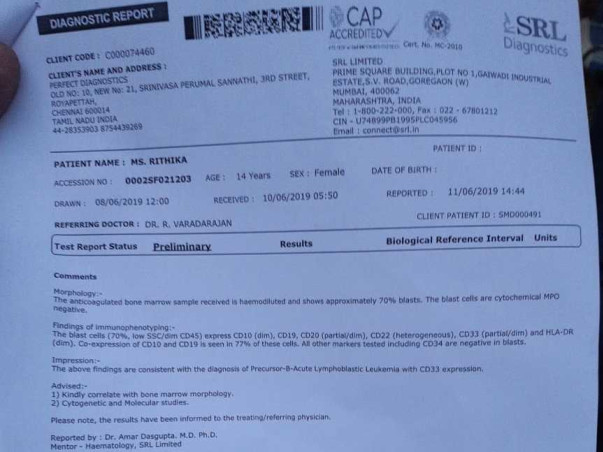 Please Help Rithika Fight Cancer