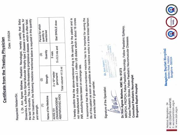 Help Baby of Ajith Kumar fight Spinal Muscular Atrophy, Type II / SMA2